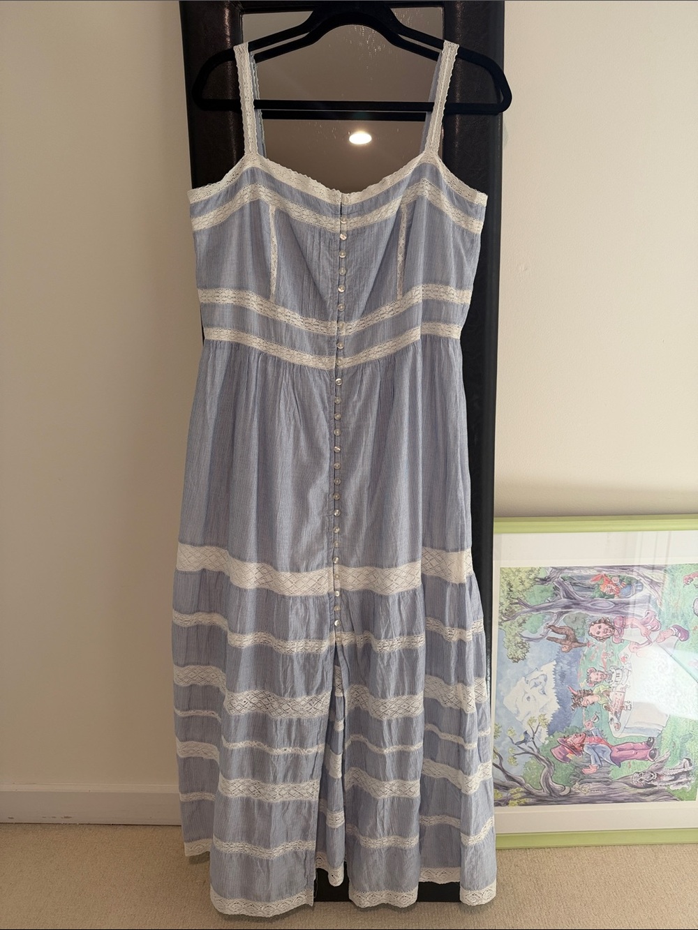 GAP Blue and White Striped Lace-Trim Maxi Dress